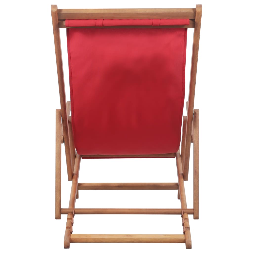Foldable beach chair fabric and red wooden frame