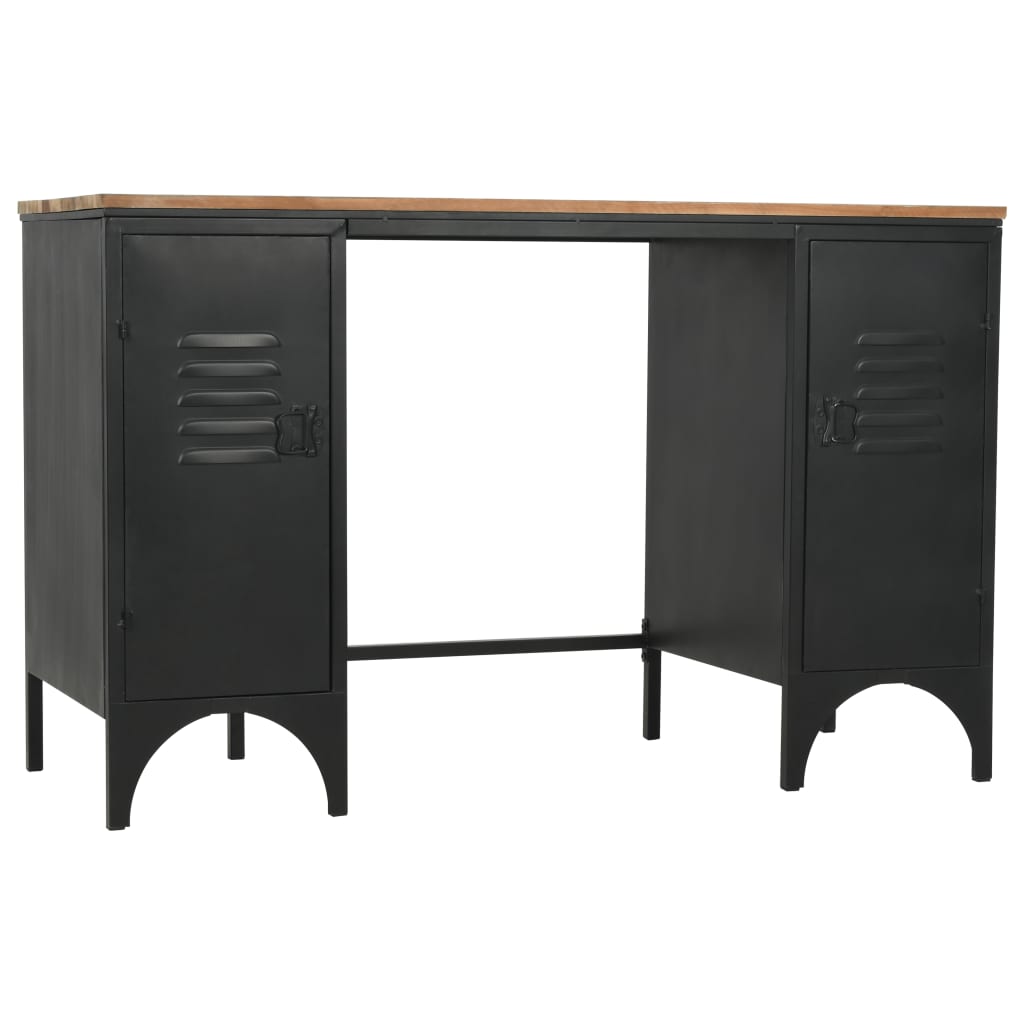 Double pedestal desk fir wood and steel 120x50x76 cm