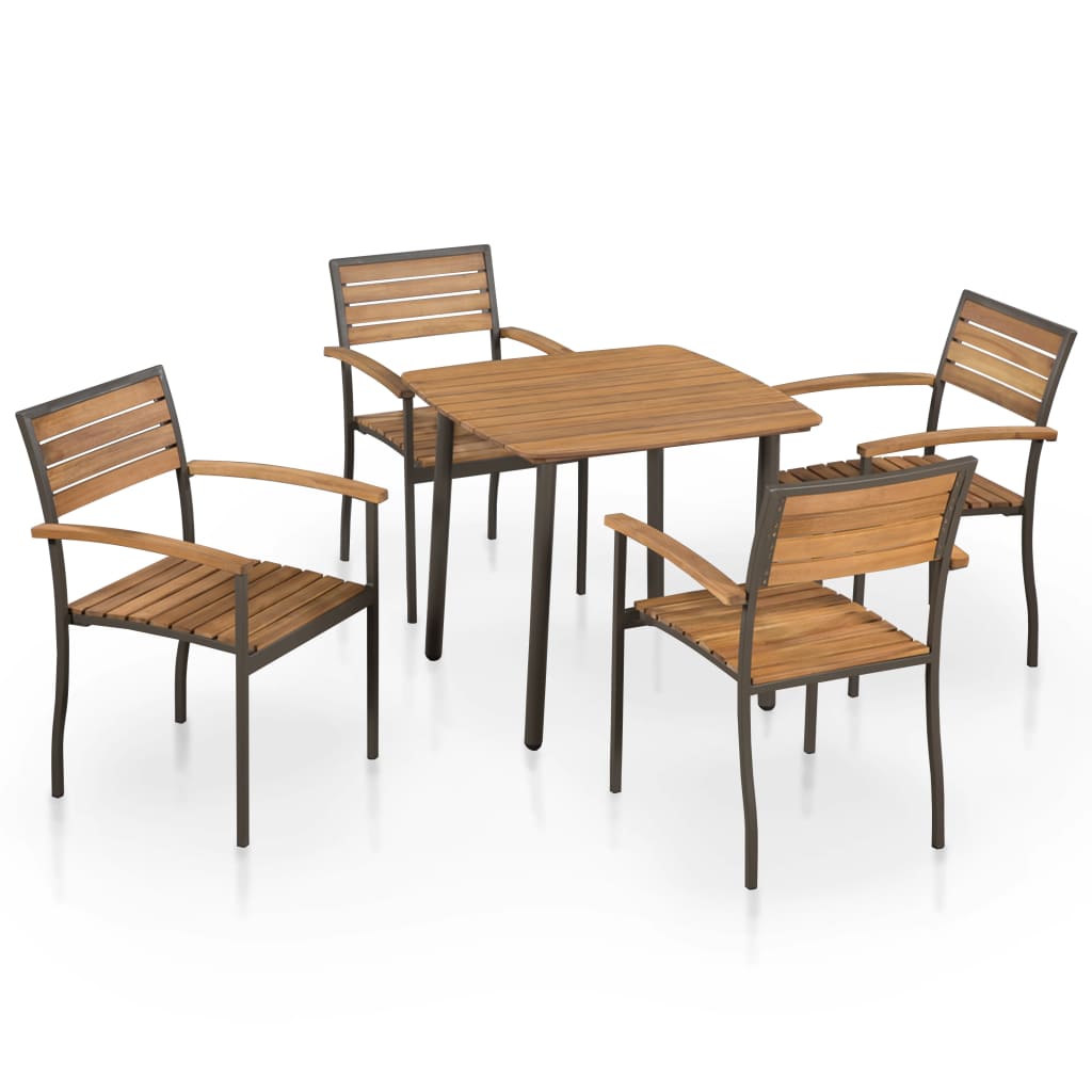 Outdoor dinner furniture 5pcs solid acacia wood and steel