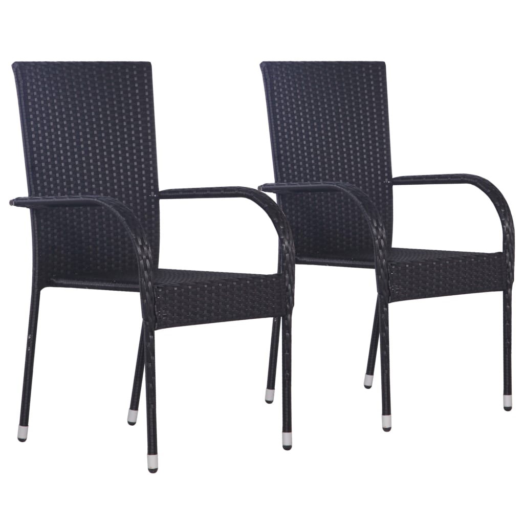 Outdoor stapelbare Stühle 2 PCs schwarz geflochtenes Harz