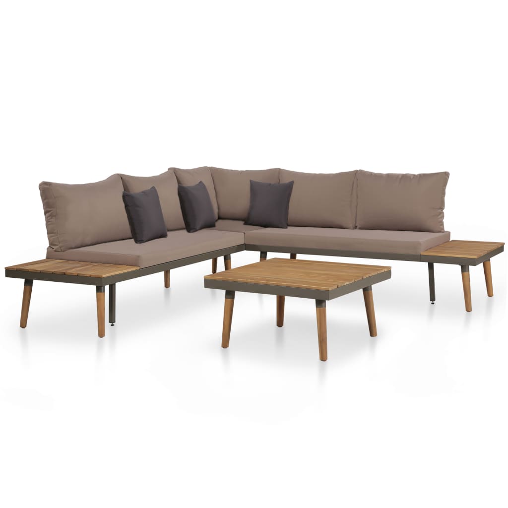 Garden furniture 4pcs and solid brown acacia wood cushions