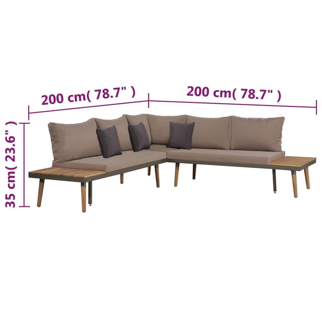 Garden furniture 4pcs and solid brown acacia wood cushions