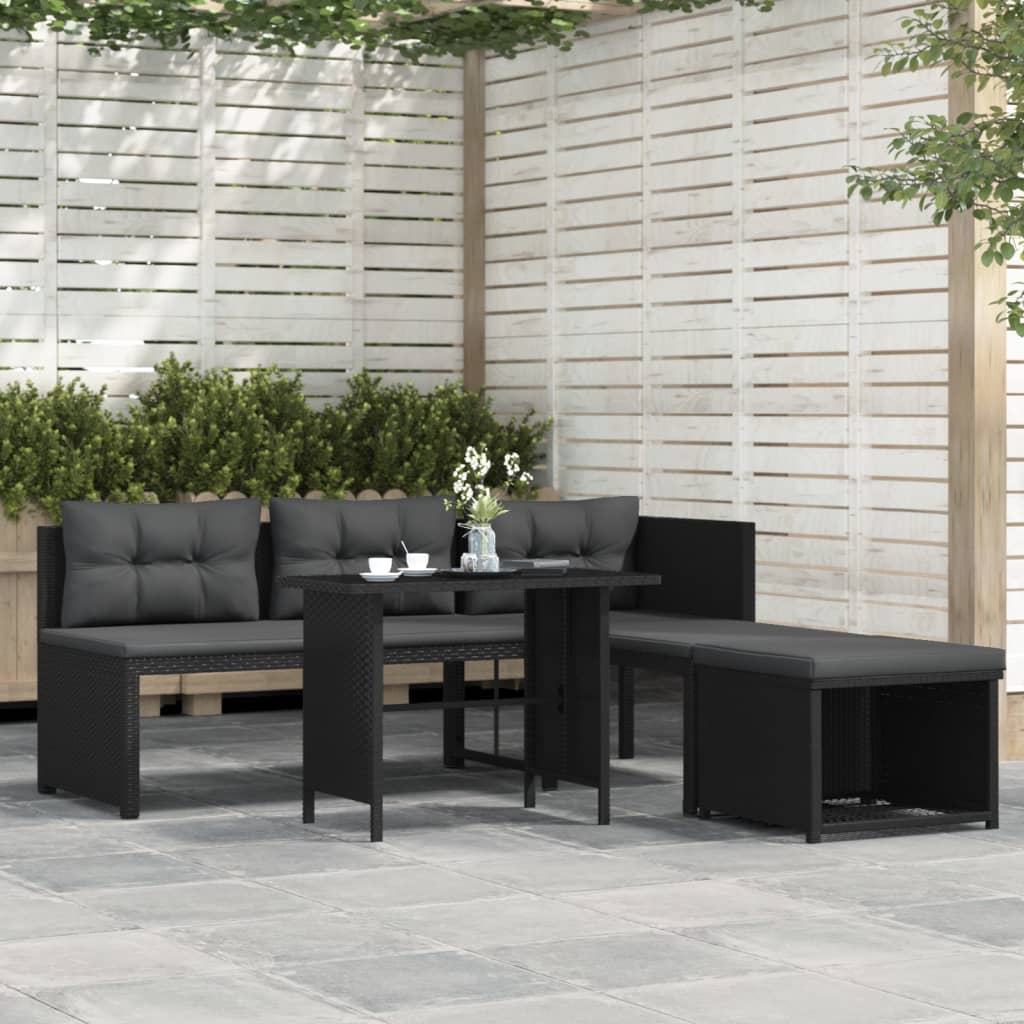 Garden furniture 4 pcs black braided resin