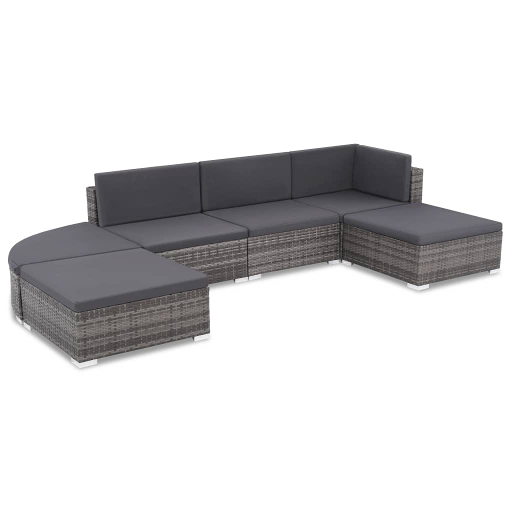 Salon de jardin 6 pcs avec coussins Résine tressée Gris