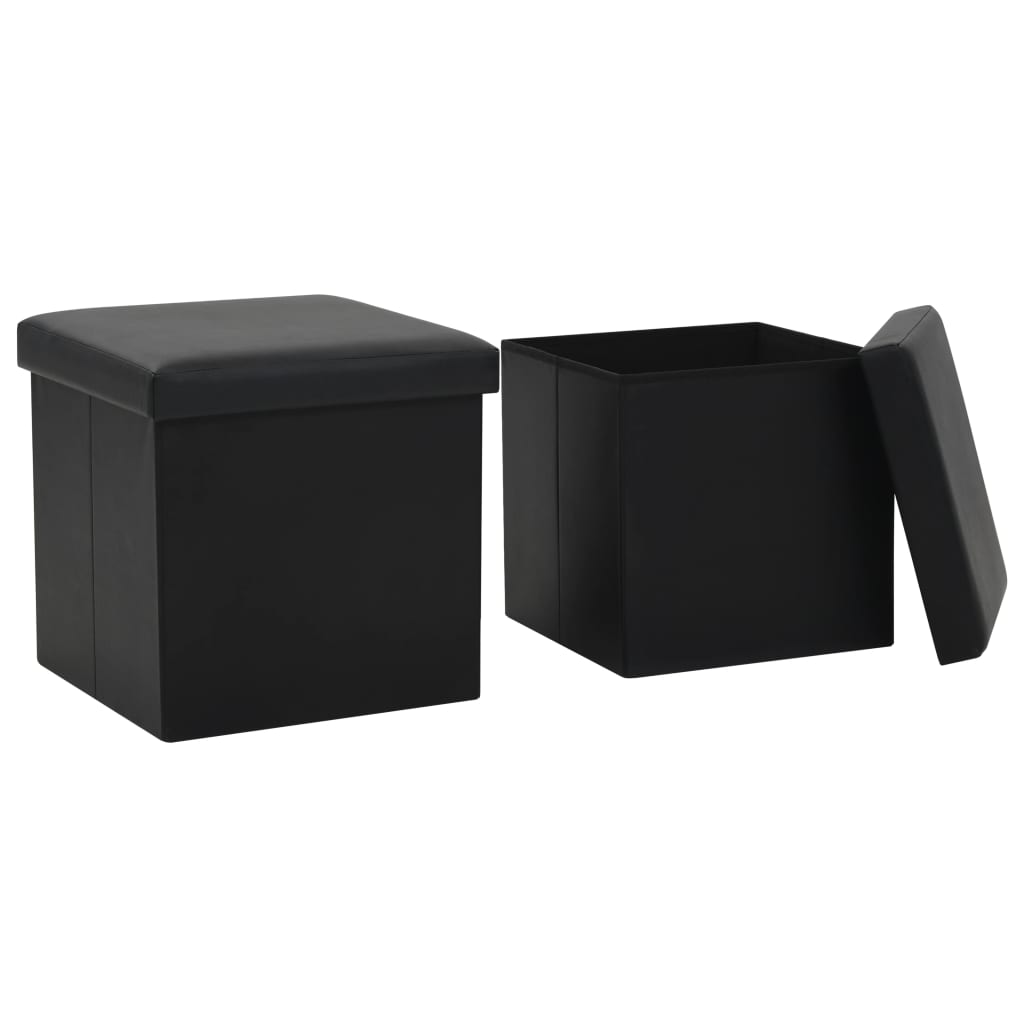 Foldable storage stools Lot 2 black imitation leather