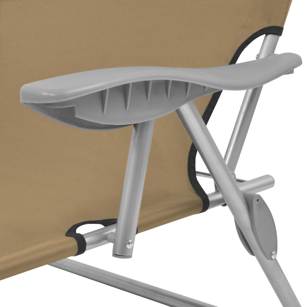 Foldable long chair with taupe steel awning