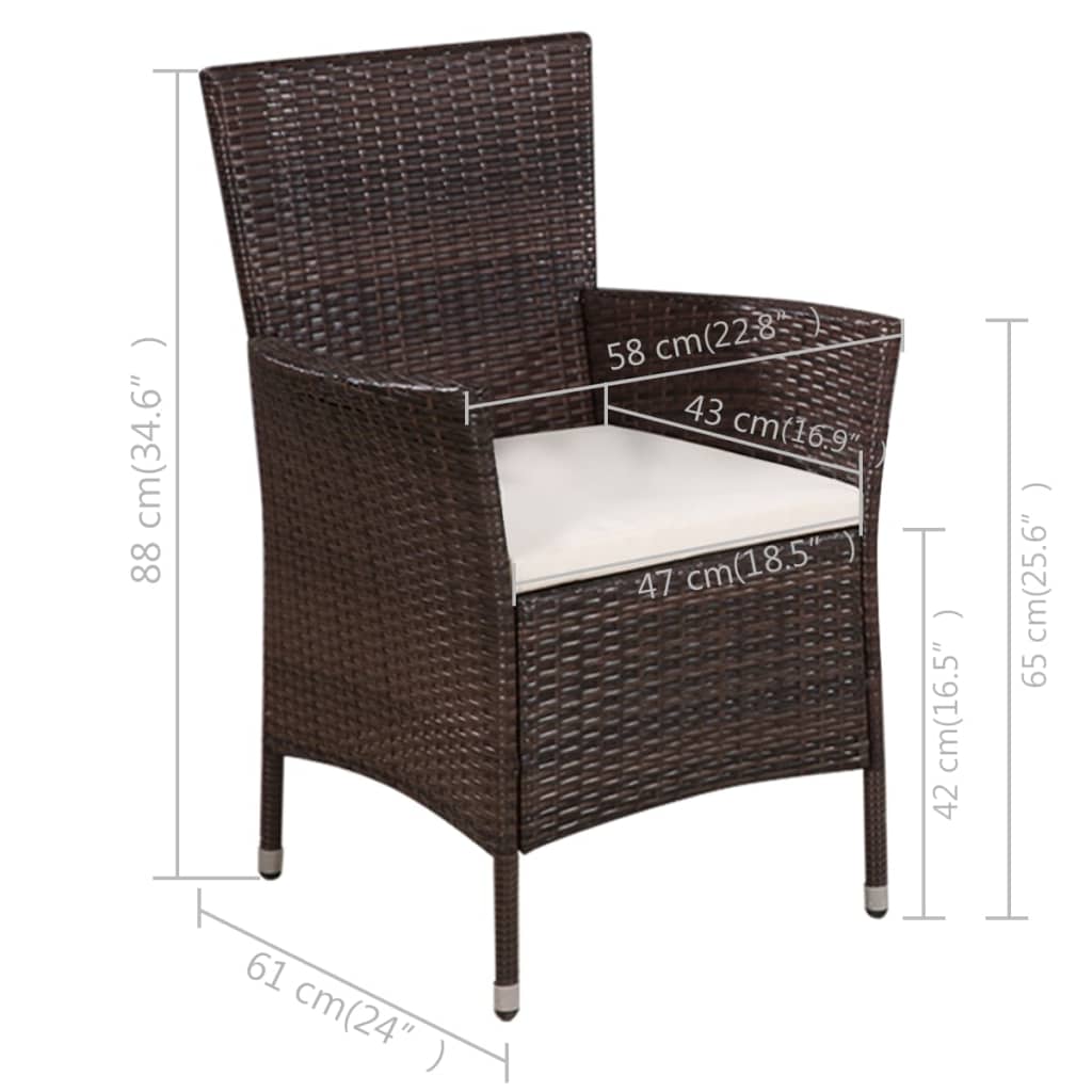 Mobilier de bistro 3 pcs Résine tressée Marron