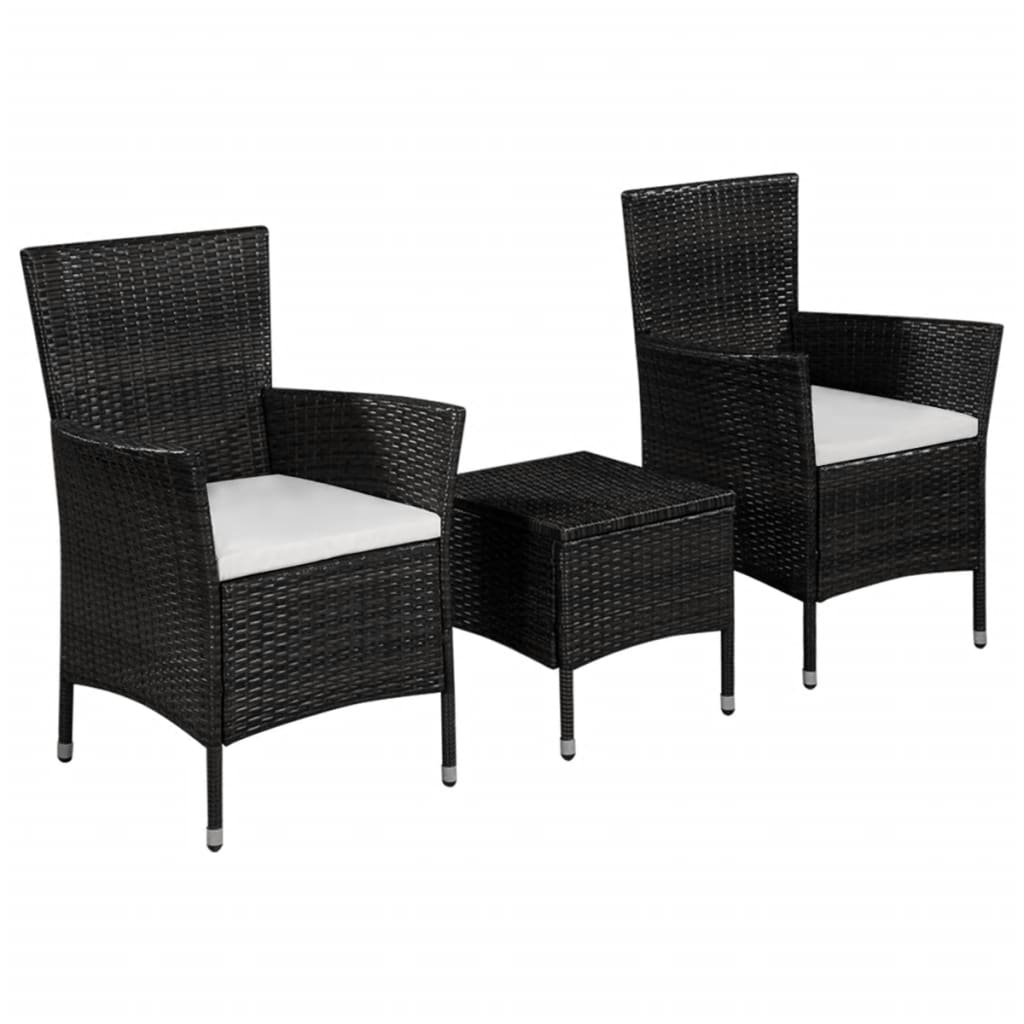 Mobilier de bistro 3 pcs Résine tressée Noir