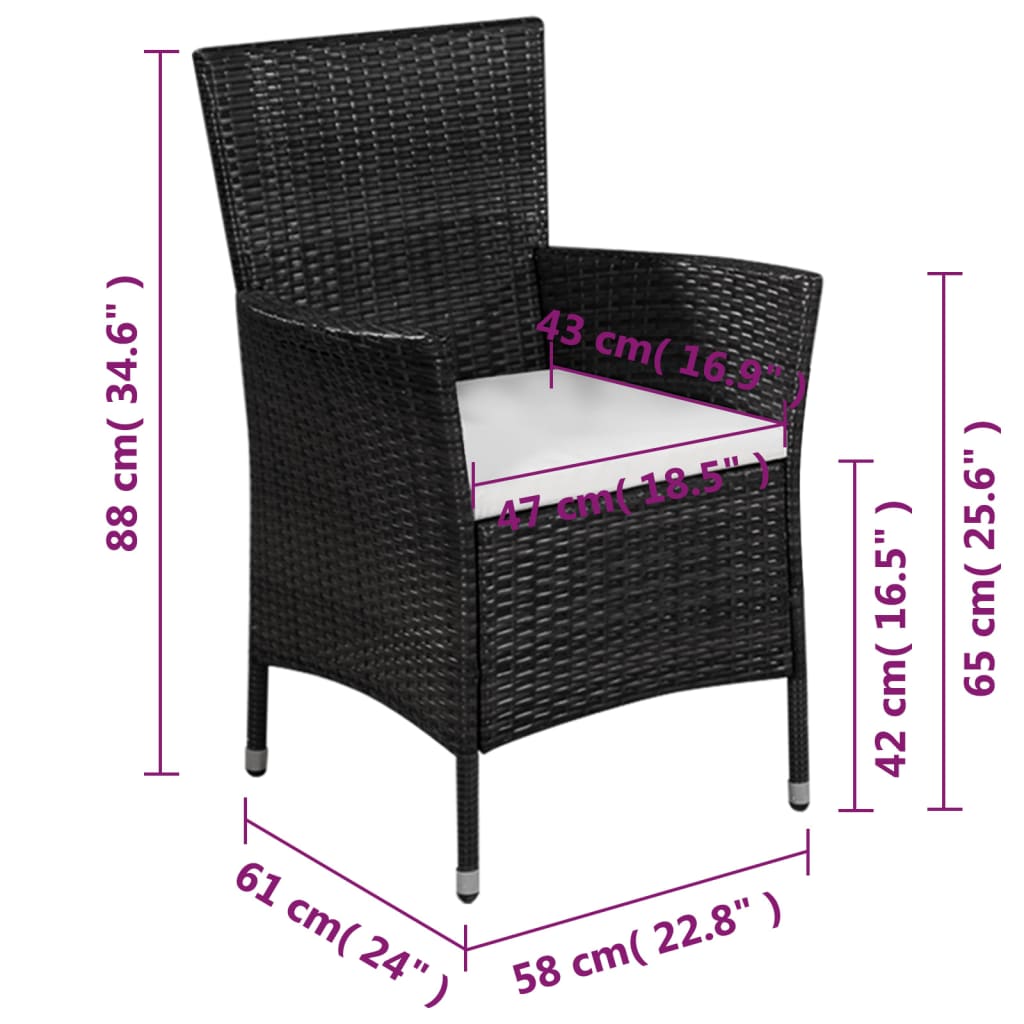 Mobilier de bistro 3 pcs Résine tressée Noir