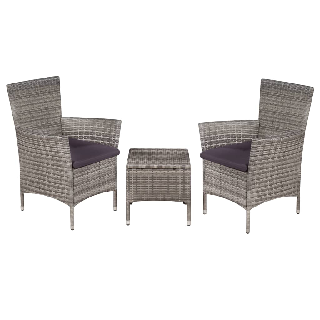 Bistro furniture 3 pcs gray braided resin