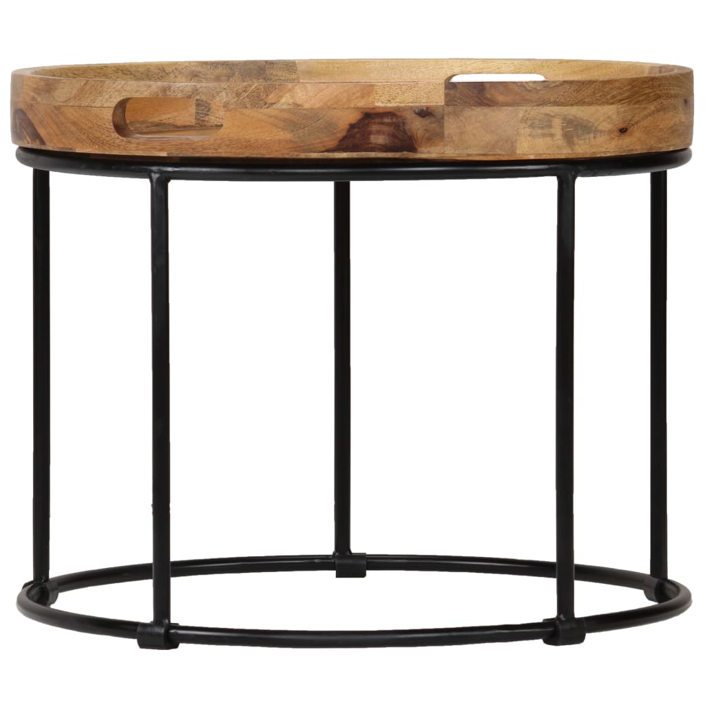 Solid mango wood coffee table and steel 50 x 40 cm
