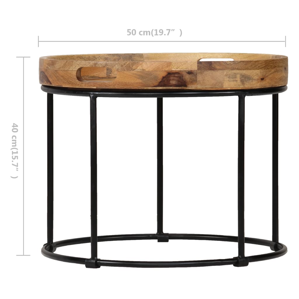 Solid mango wood coffee table and steel 50 x 40 cm