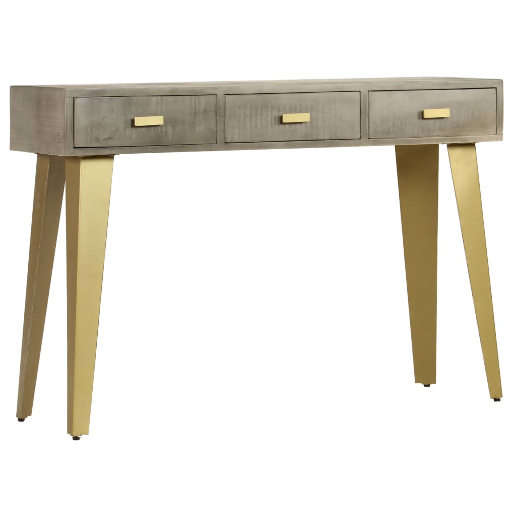 Gray mango wood console table with brass 110x35x76 cm