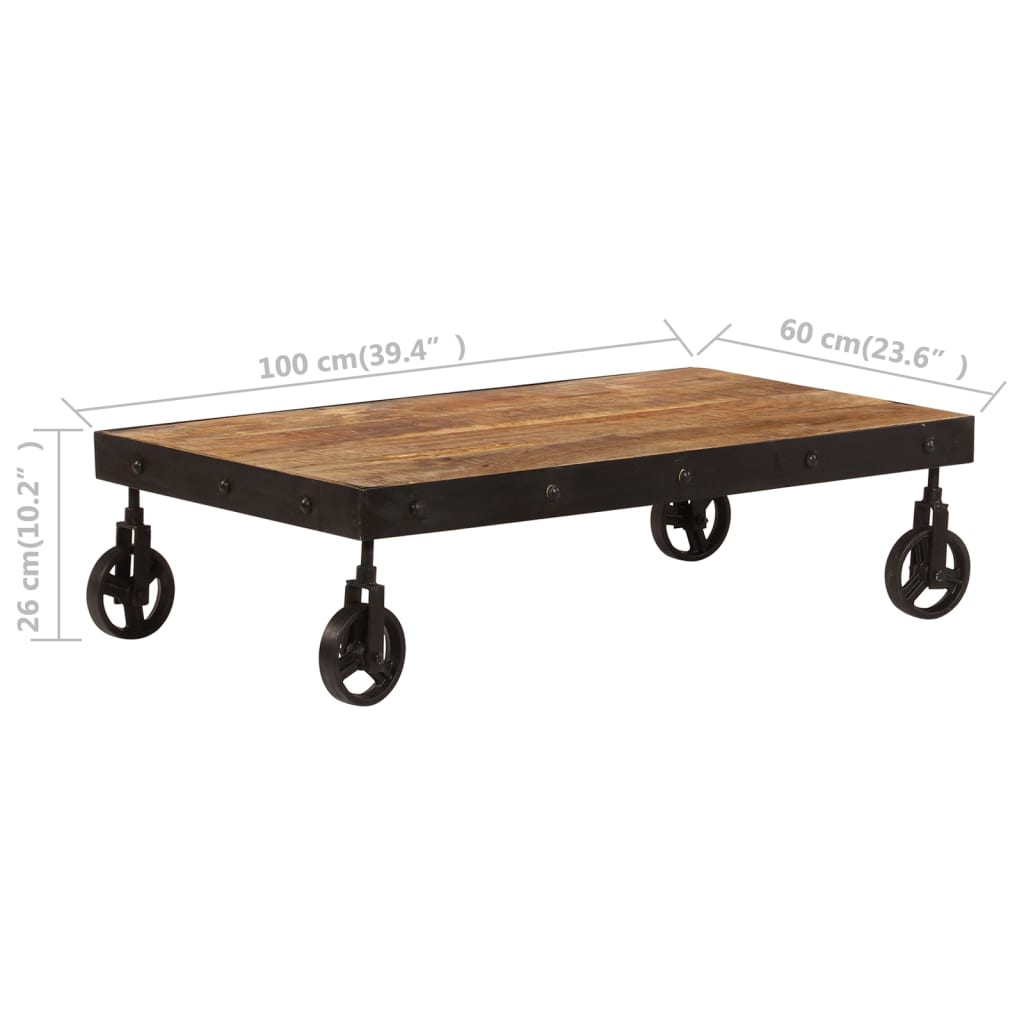 Coffee table with solid mango wood casters 100x60x26 cm