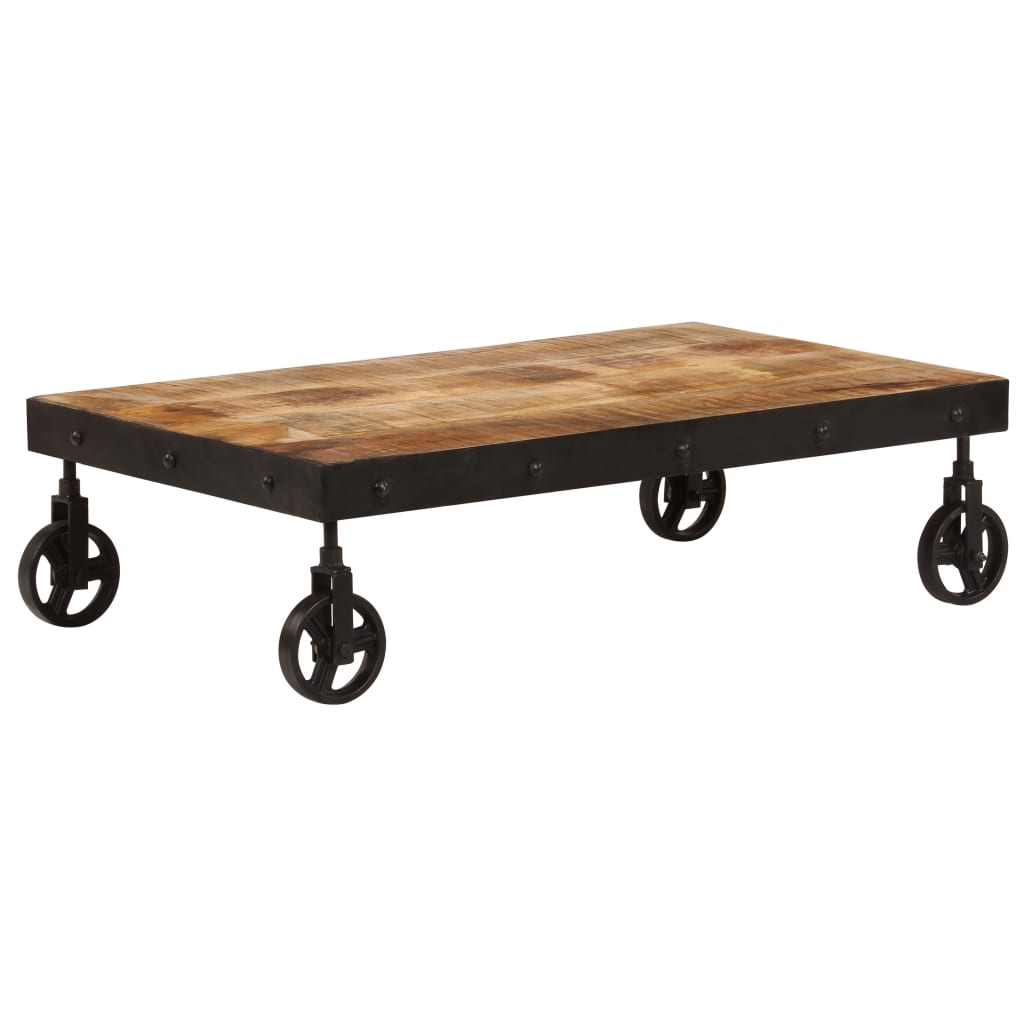 Coffee table with solid mango wood casters 100x60x26 cm