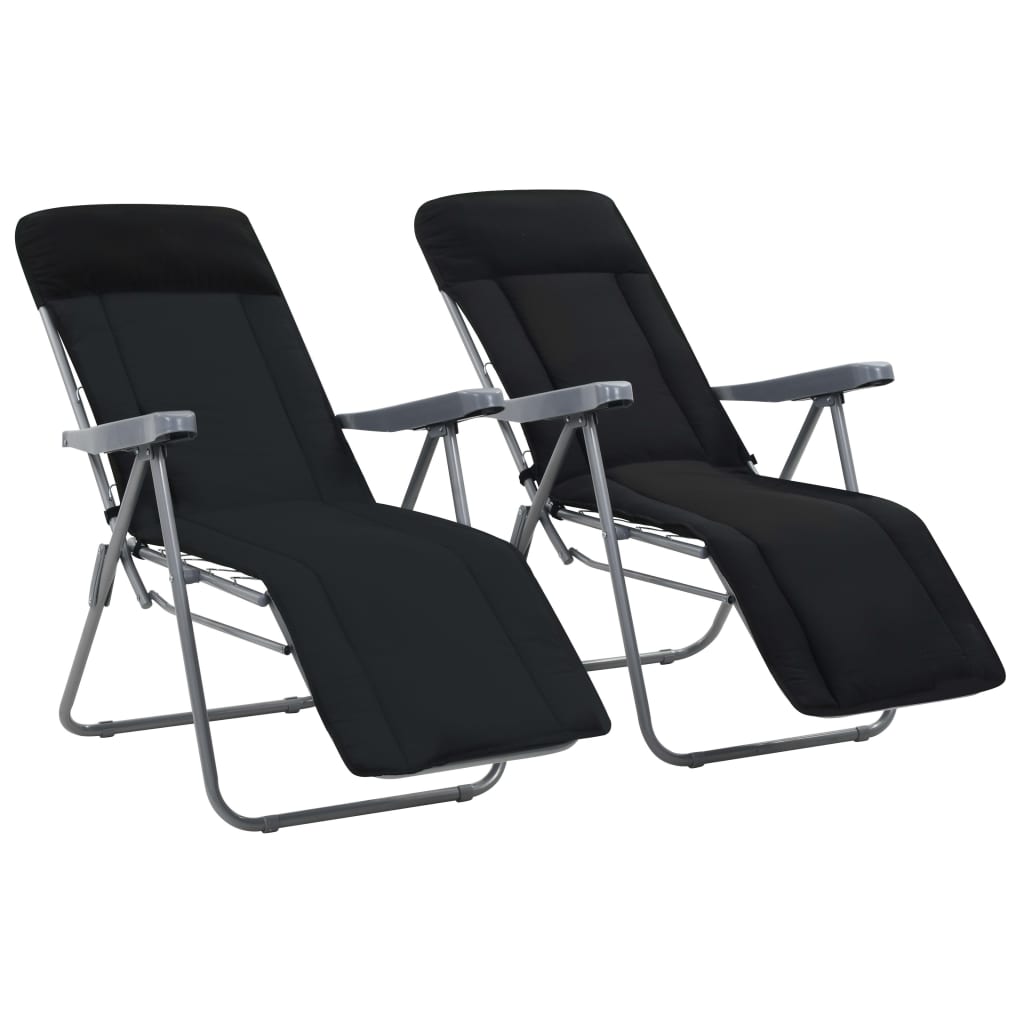 Foldable garden chairs with 2 pcs black cushions