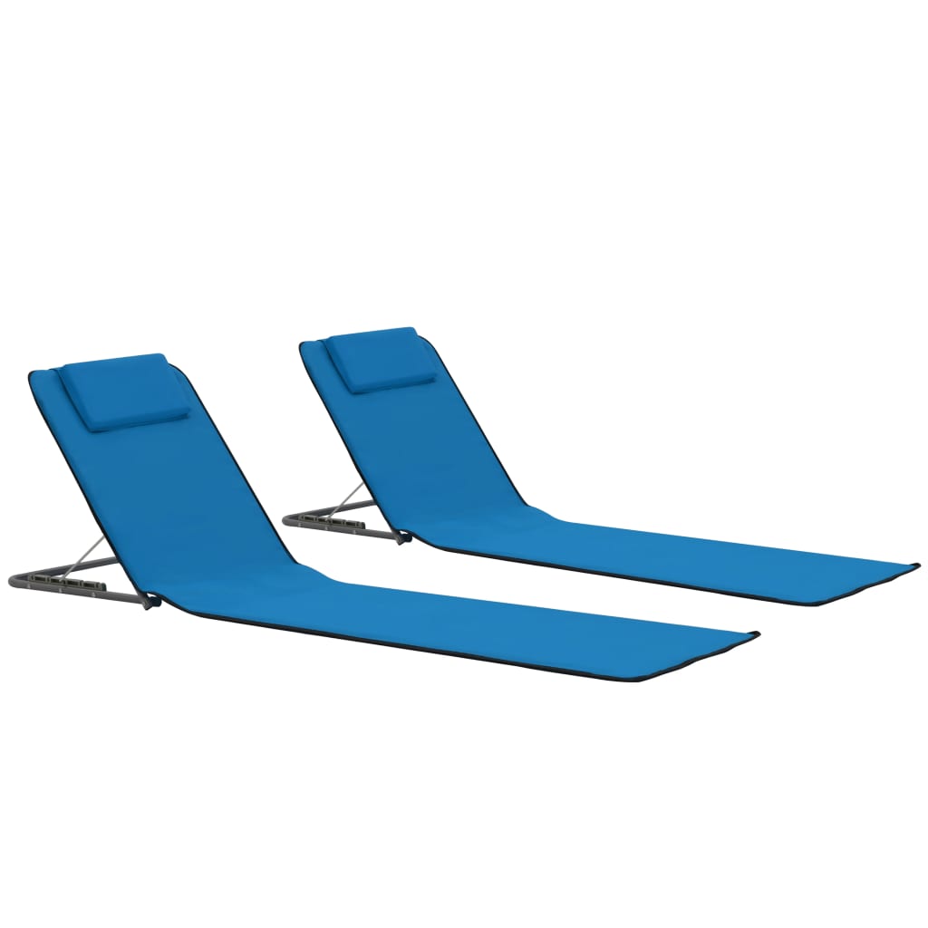 Foldable beach carpet 2 pcs steel and blue fabric