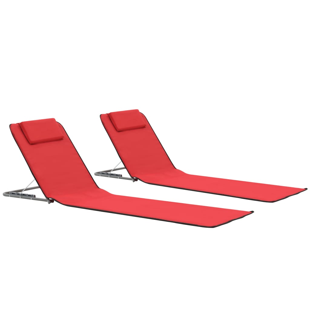 Foldable beach carpet 2 pcs steel and red fabric