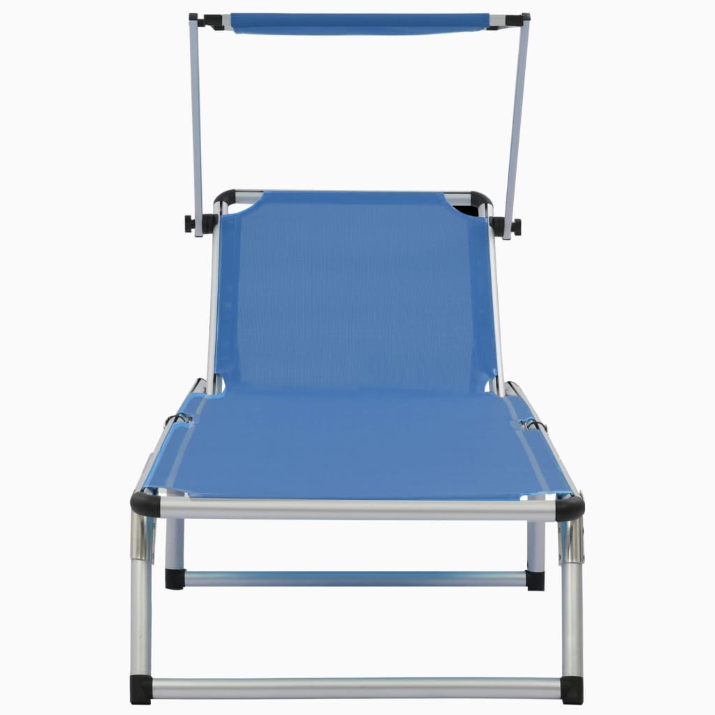 Faltbarer langer Stuhl mit Aluminium und blauem Textilendach