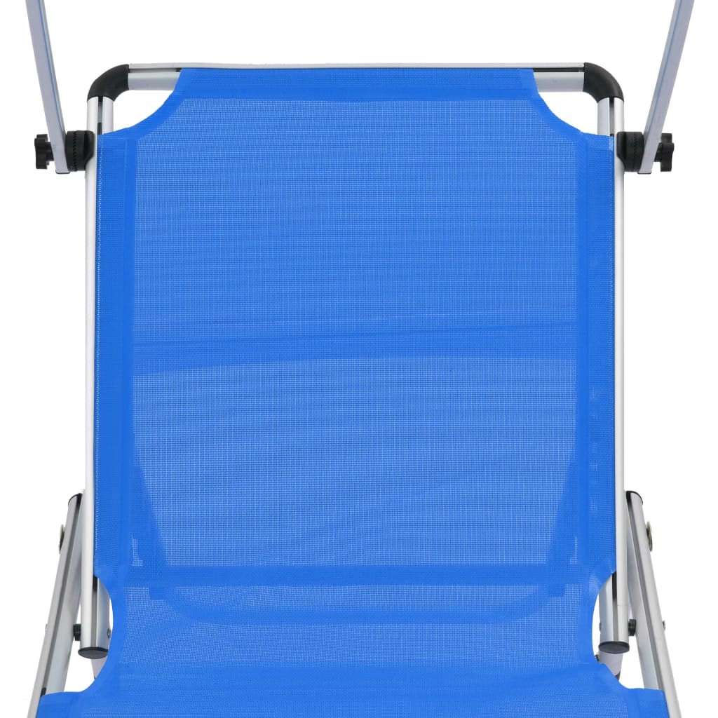 Faltbarer langer Stuhl mit Aluminium und blauem Textilendach