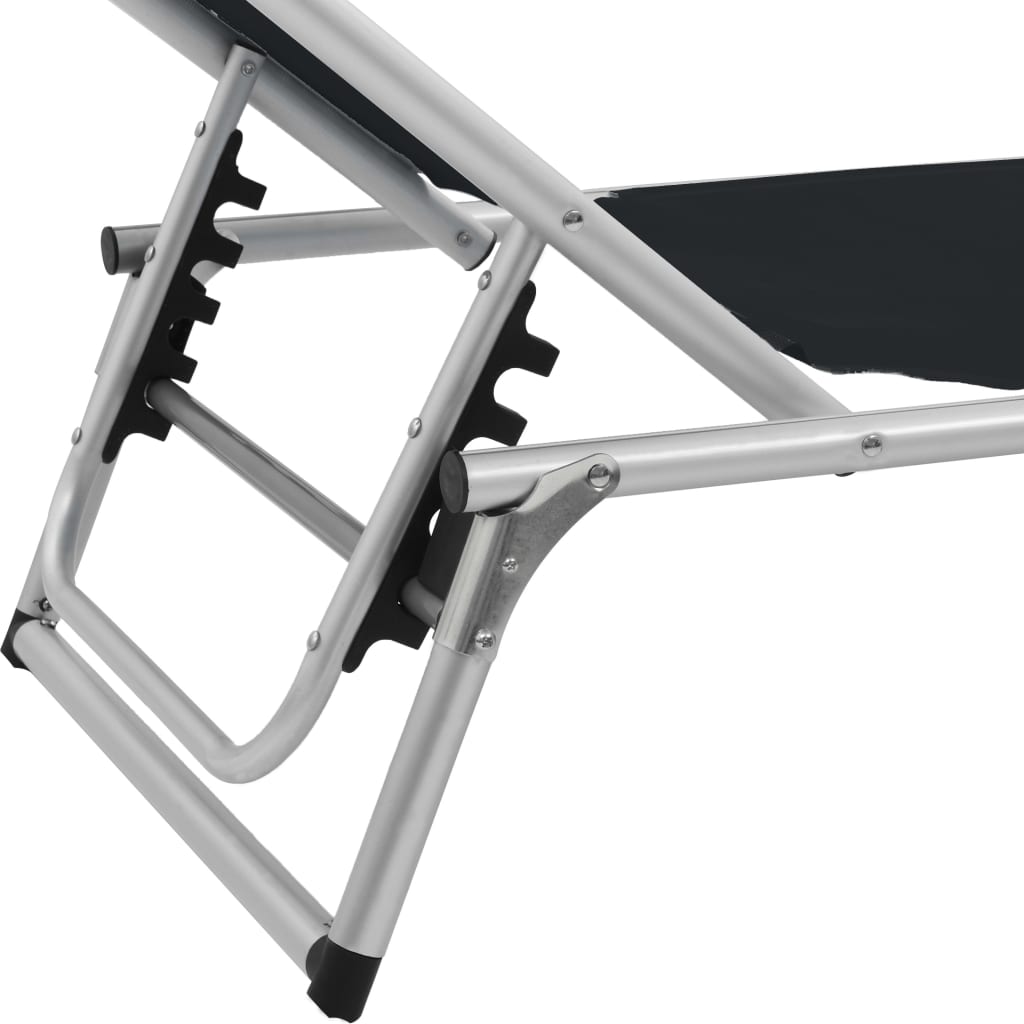 Faltbarer langer Stuhl mit Aluminium und schwarzer Textilene Markise