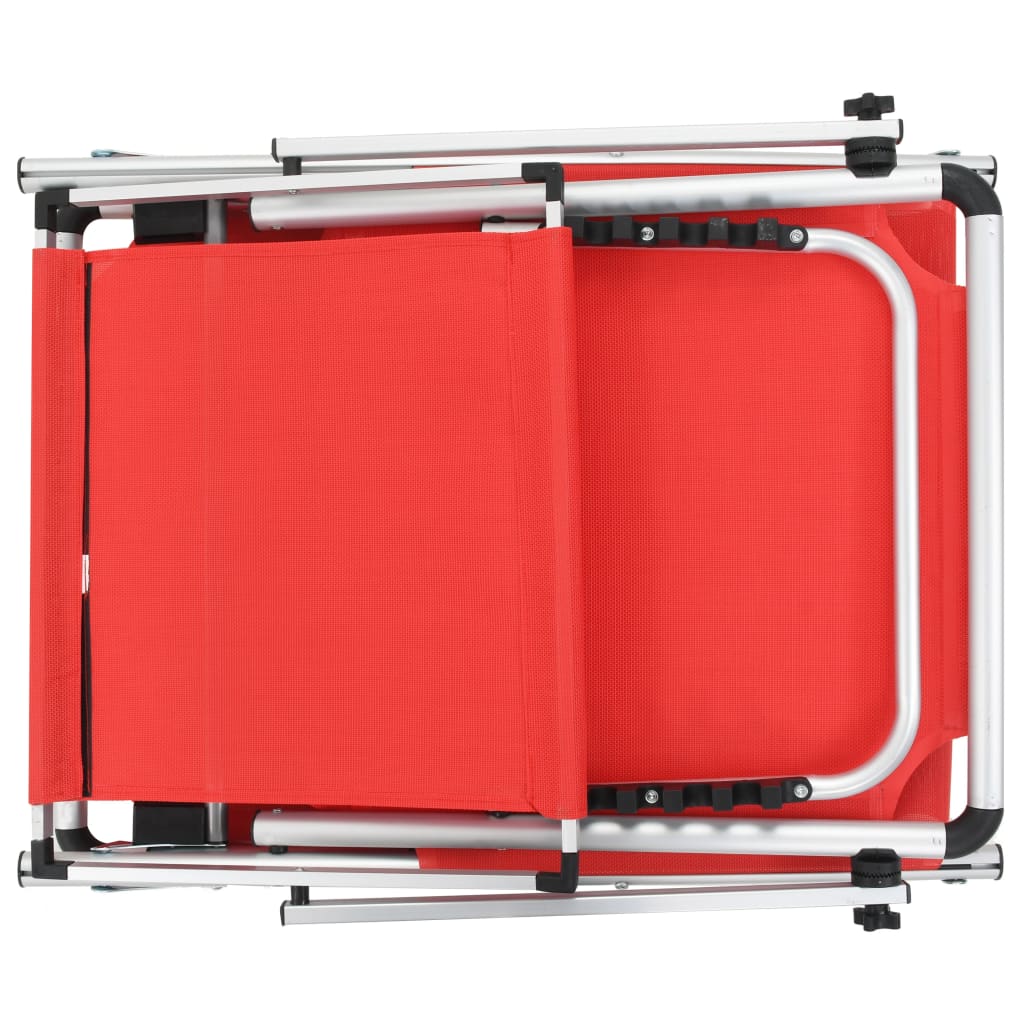Chaise longue pliable avec auvent Aluminium et textilène Rouge