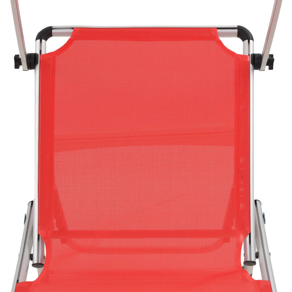 Poltrona lounge pieghevole con tendalino in Alluminio e Textilene Rosso