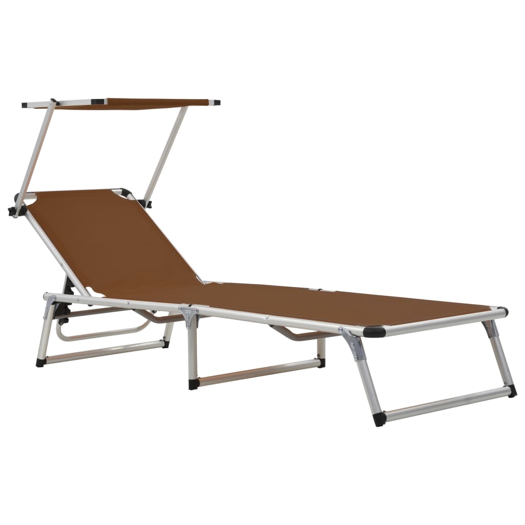 Faltbarer Lounge -Stuhl mit Aluminium -Markise und braunem Textilene