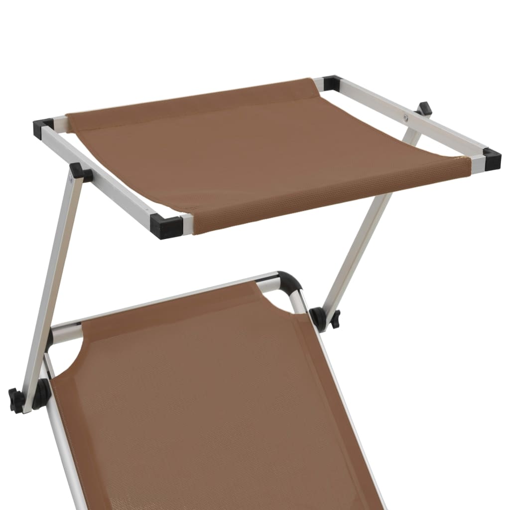 Foldable lounge chair with aluminum awning and brown textilene