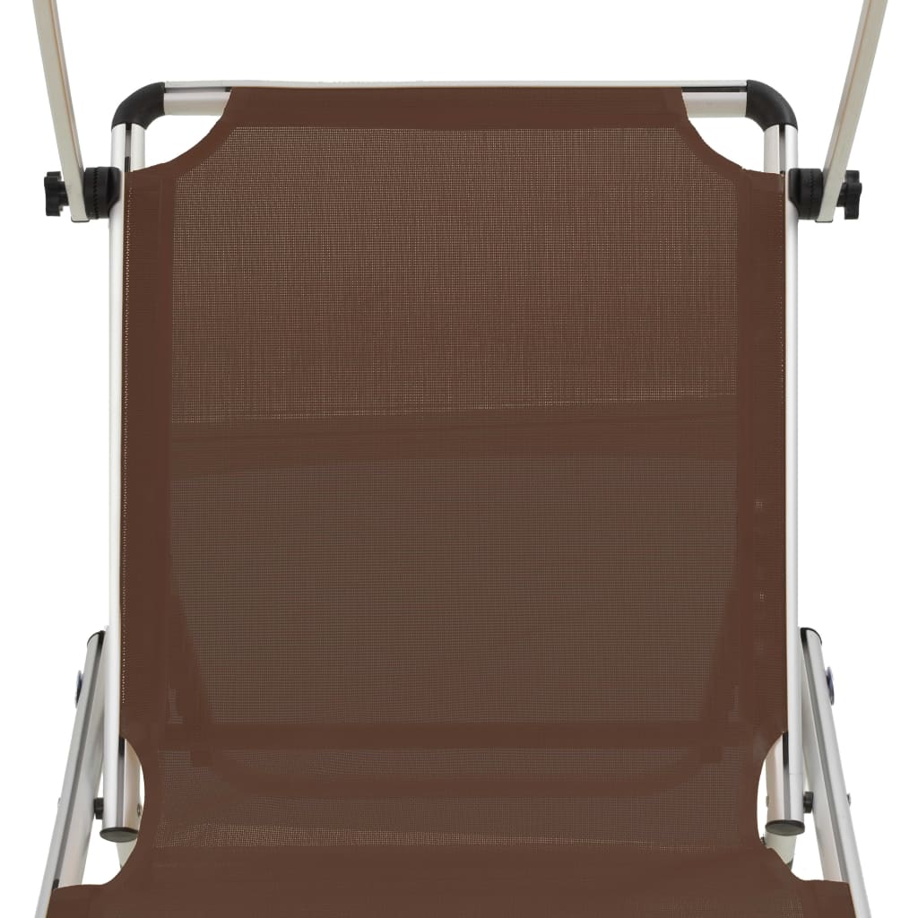Faltbarer Lounge -Stuhl mit Aluminium -Markise und braunem Textilene
