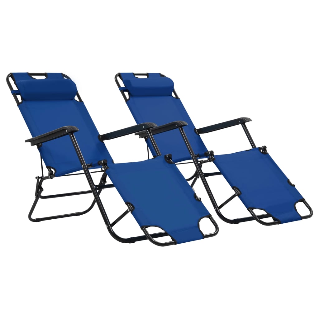2 pcs foldable loungers with blue steel footrests