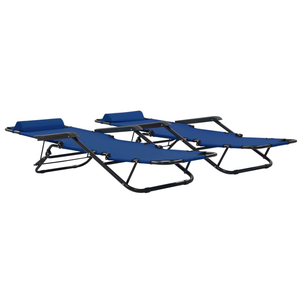 2 pcs foldable loungers with blue steel footrests
