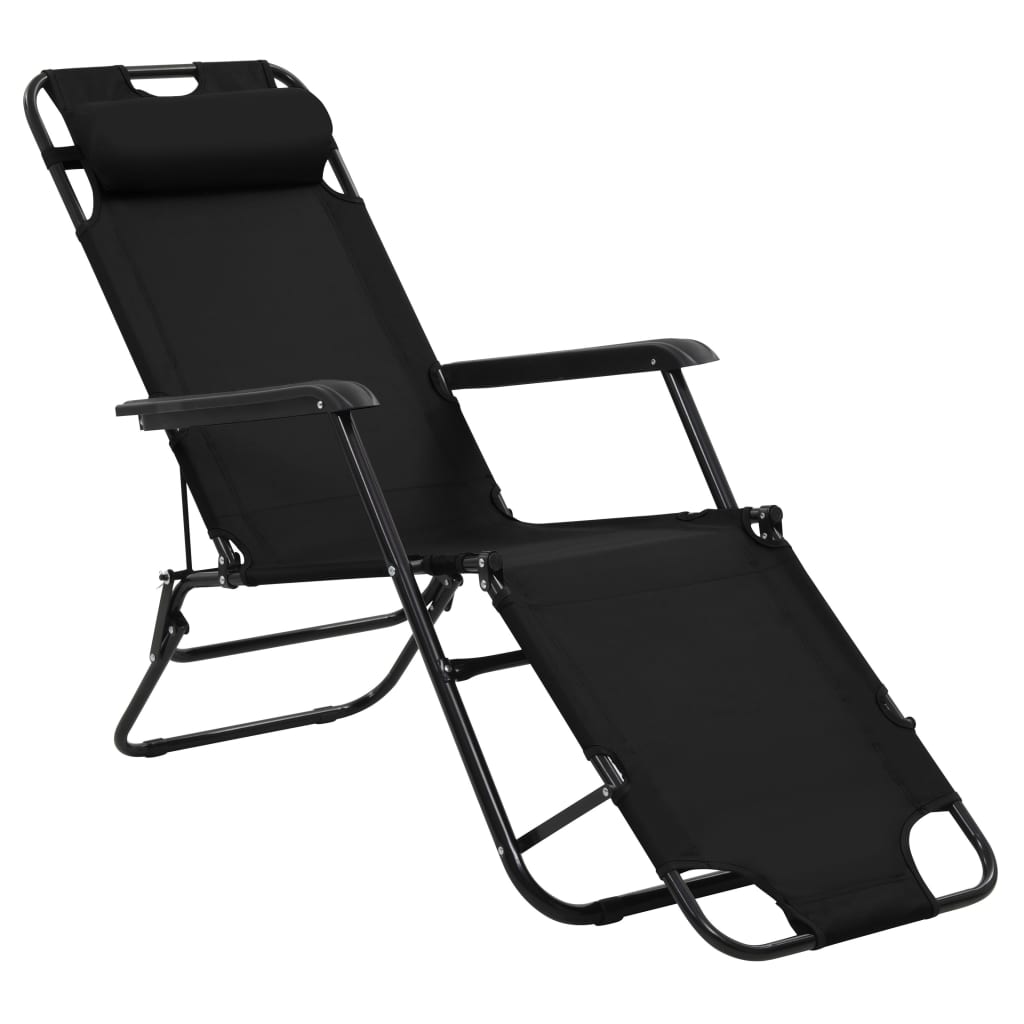 2 pcs foldable loungers with black steel footrests