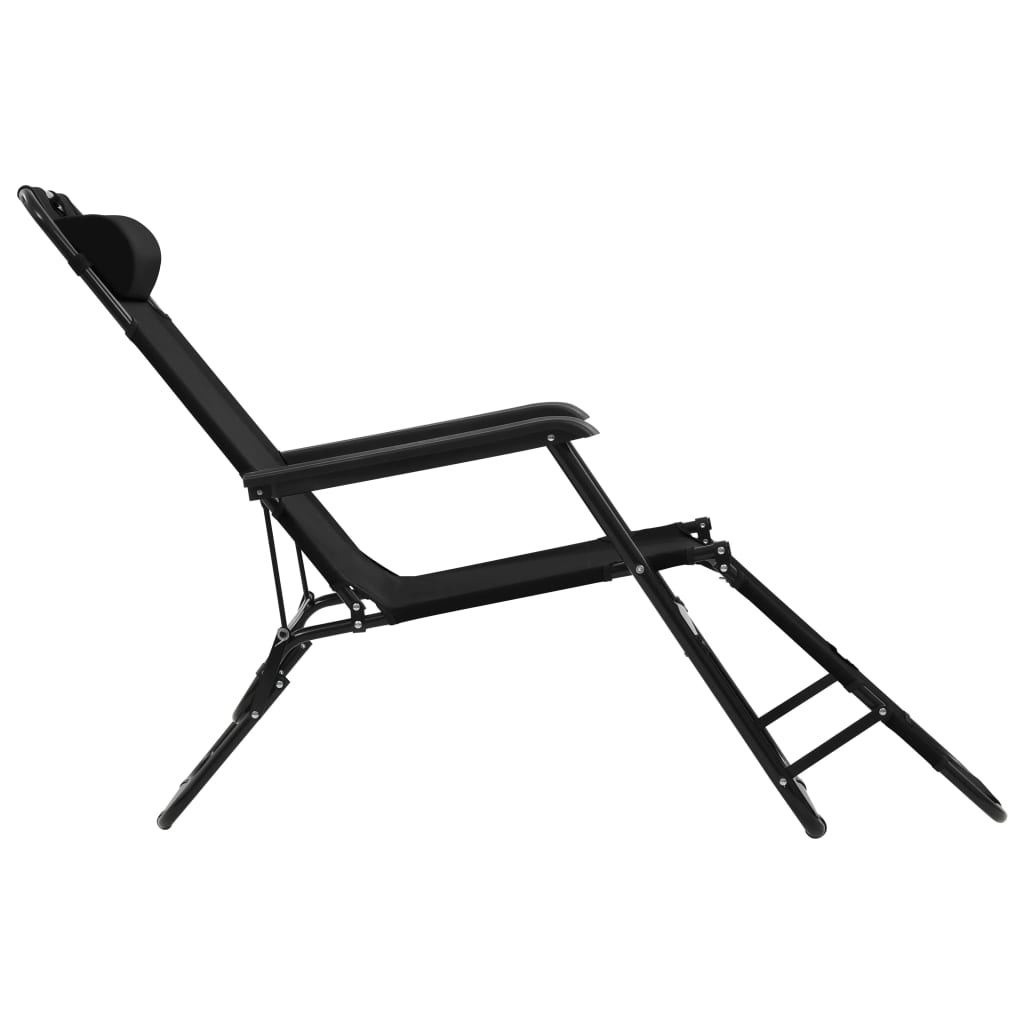 2 pcs foldable loungers with black steel footrests