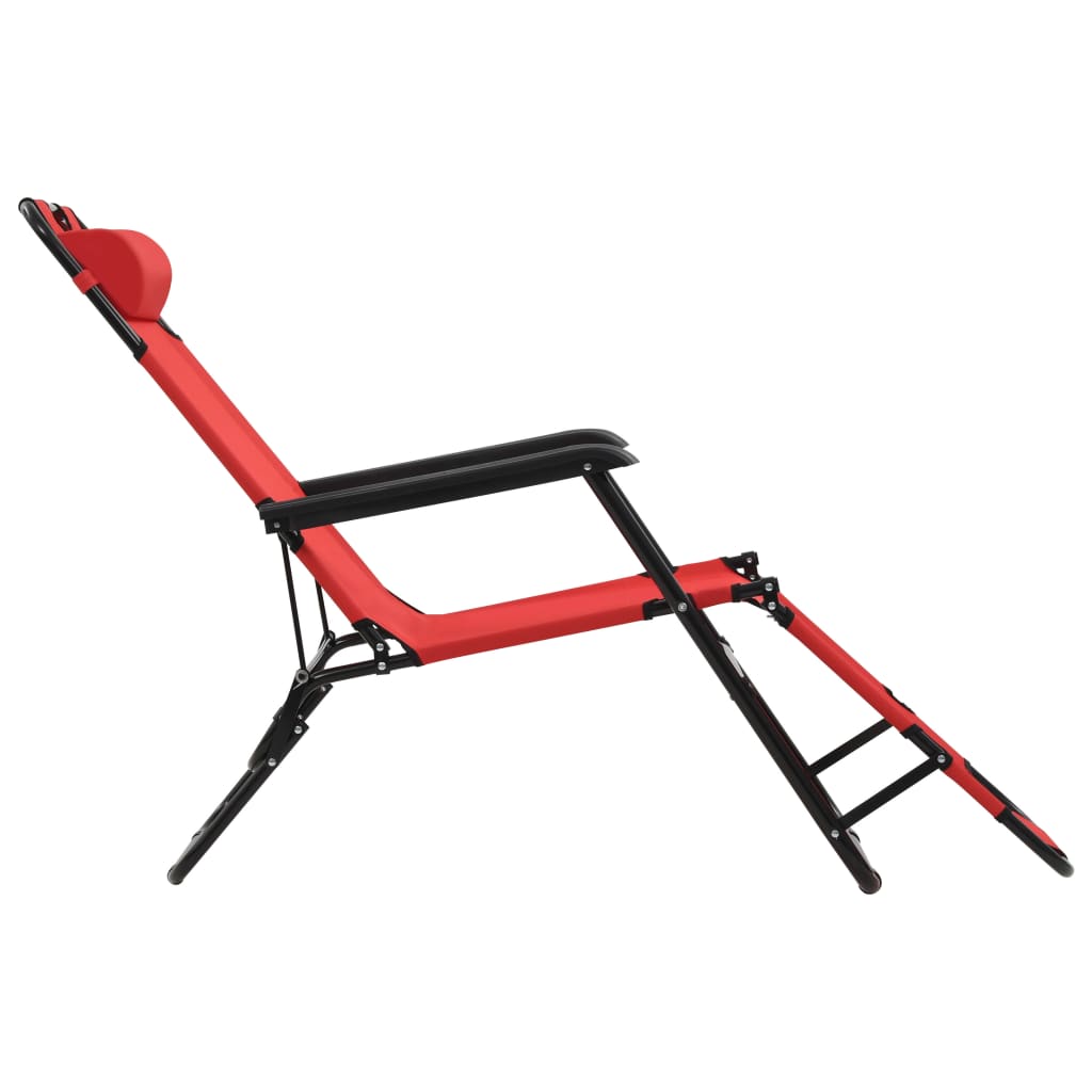 2 pcs foldable loungers with red steel footrests