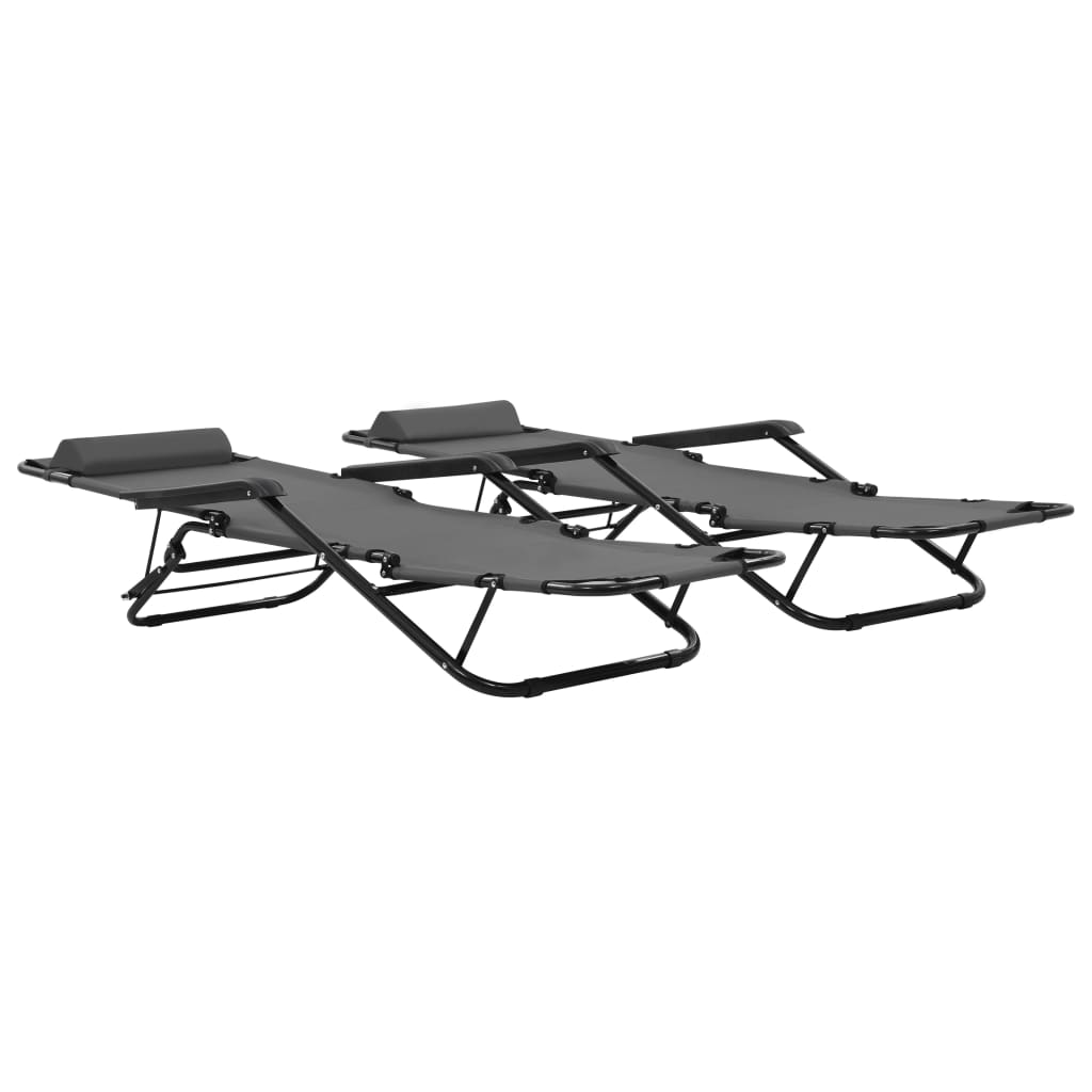 2 pcs foldable loungers with gray steel footrests