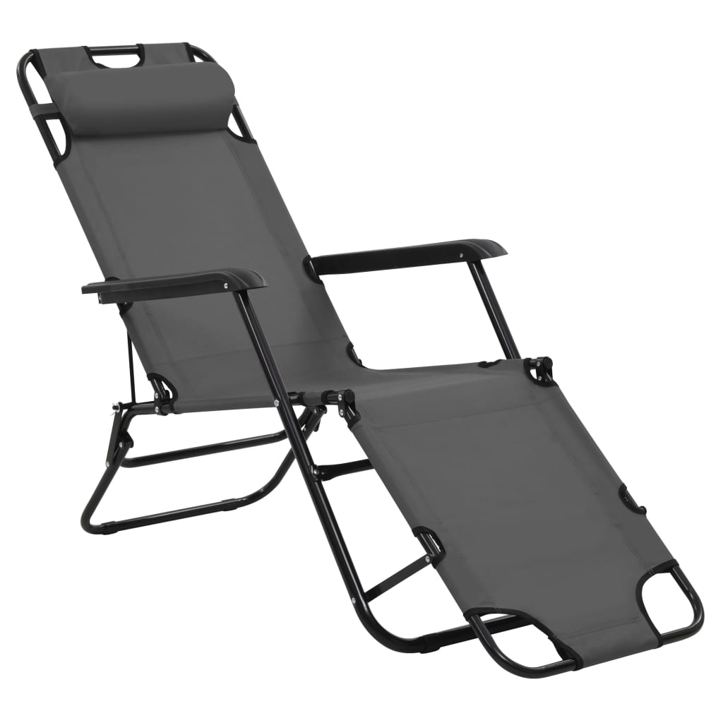 2 pcs foldable loungers with gray steel footrests