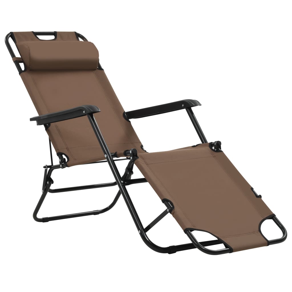 2 pcs foldable loungers with brown steel footrests