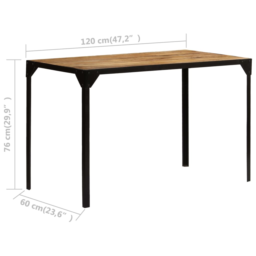 Raw and steel dining table 120 cm raw mango and steel wood