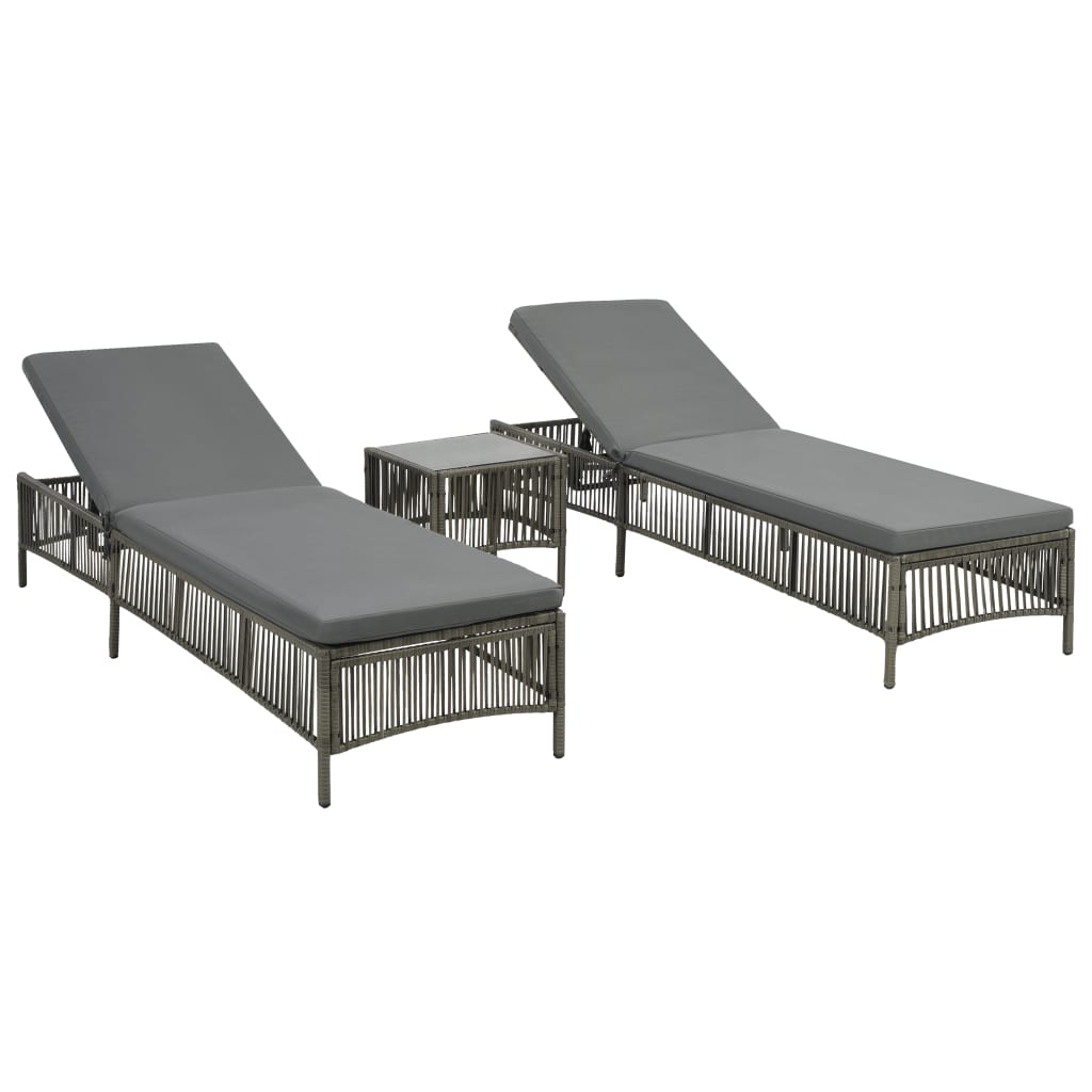 Long chairs 2 pcs with gray braided resin table