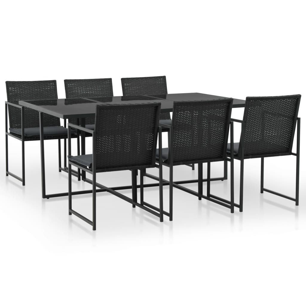 Mobilier à dîner de jardin 7pcs et coussins Résine tressée Noir