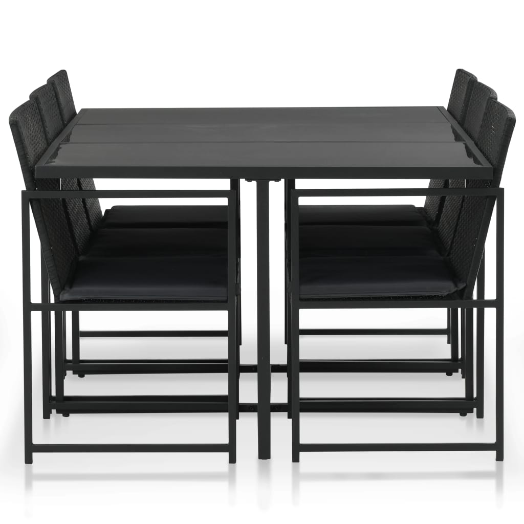 Mobilier à dîner de jardin 7pcs et coussins Résine tressée Noir