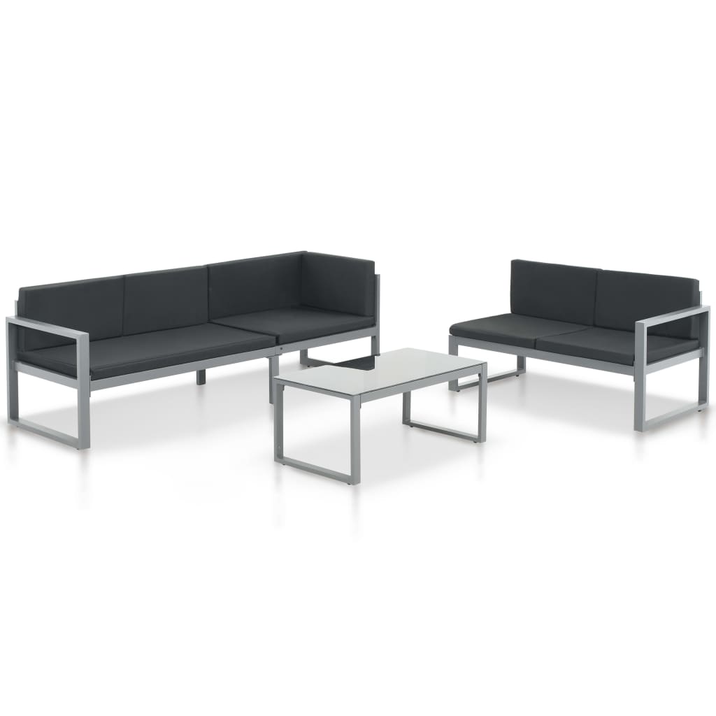 Salon de jardin 3 pcs et coussins Aluminium Noir