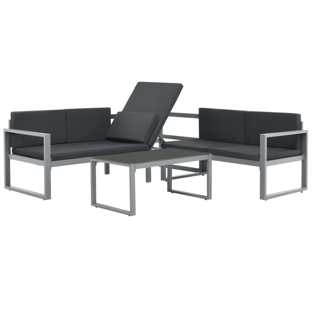 Salon de jardin 3 pcs et coussins Aluminium Noir