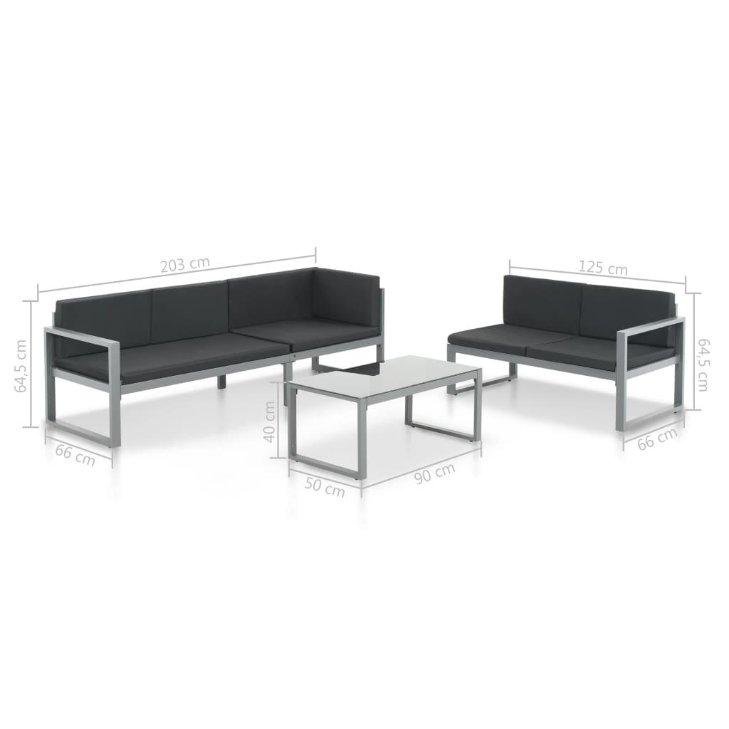 Salon de jardin 3 pcs et coussins Aluminium Noir