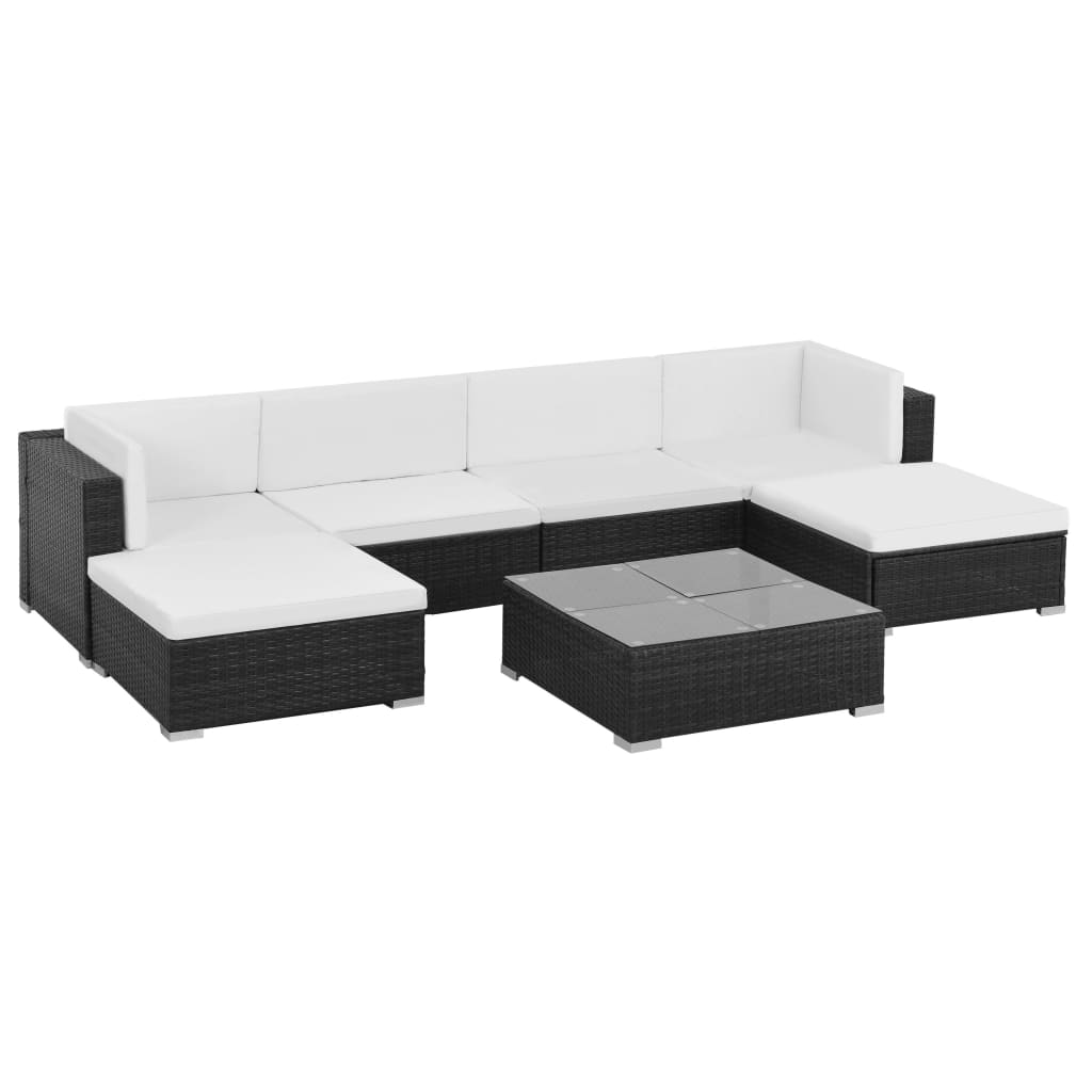 Garden furniture 7 pcs with black braided resin cushions