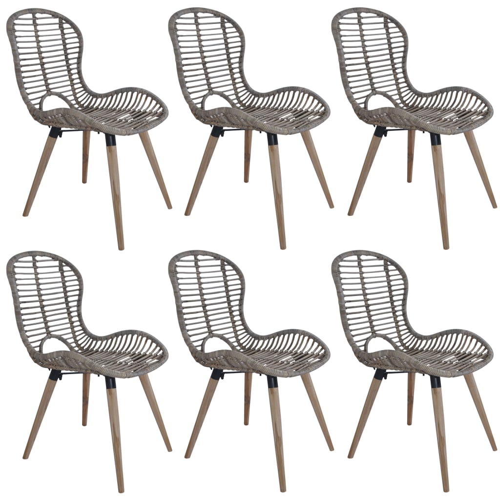 Dining chairs Lot of 6 natural rattan brown