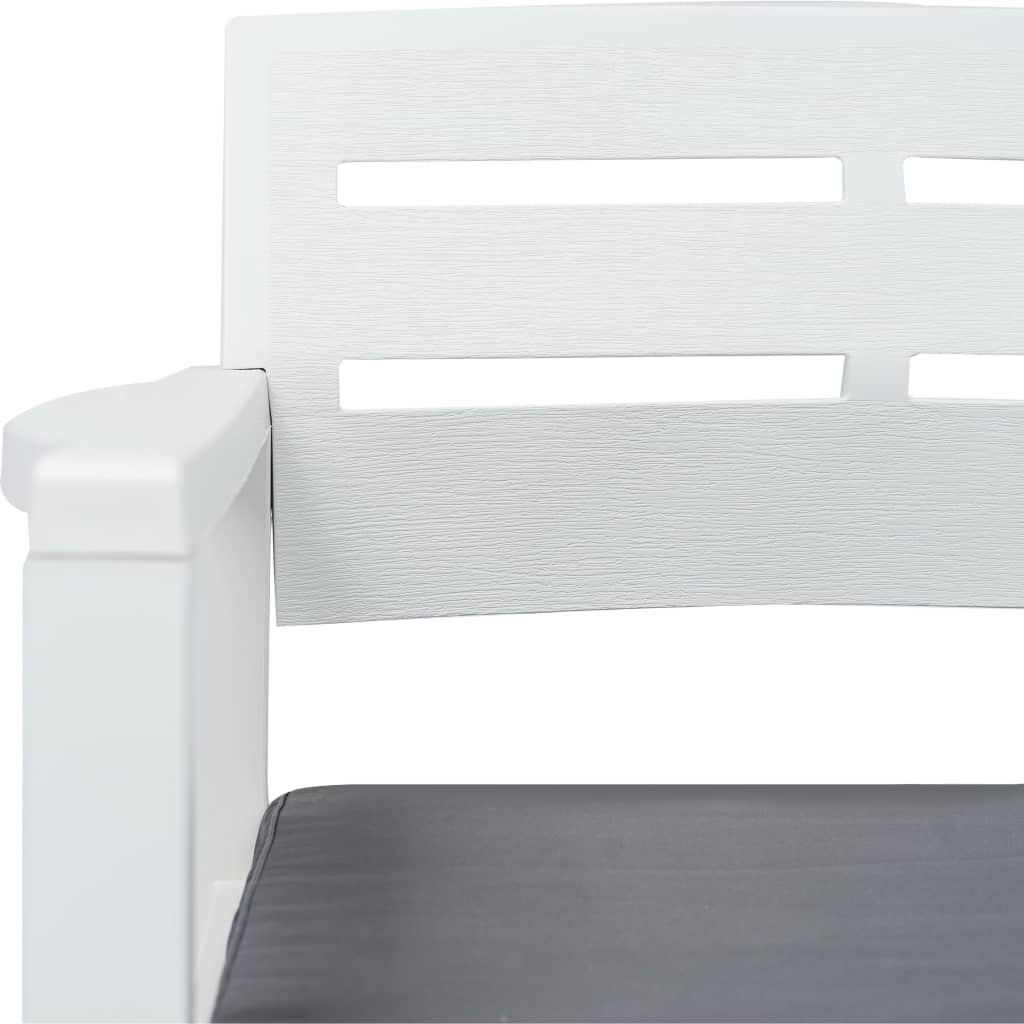 Garden bench with 2 seats and cushions 133 cm white plastic