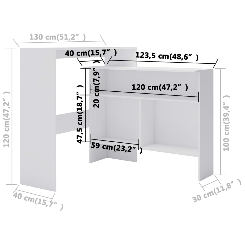 Bar table with 2 white table top 130 x 40 x 120 cm