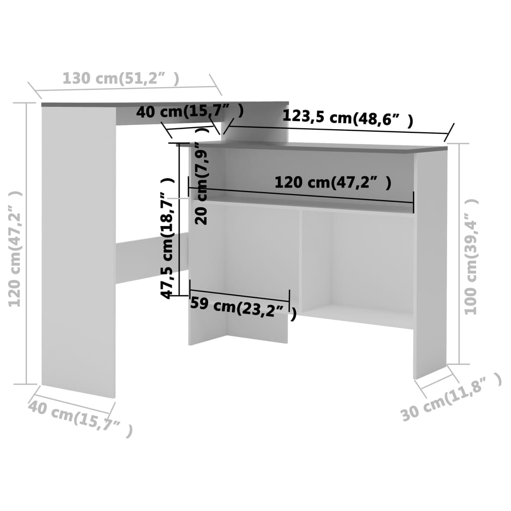 Table de bar avec 2 dessus de table Blanc et gris 130x40x120 cm